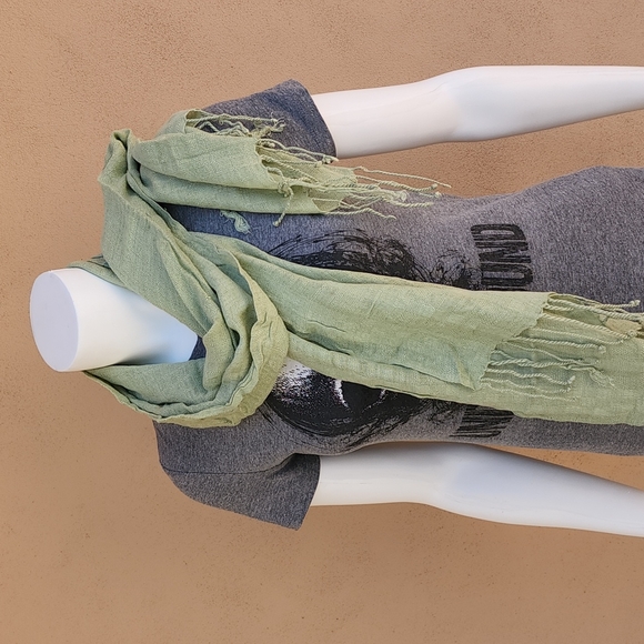 Rectangular Long Pistachio Fringed Scarf Wrap Hijab from Egypt Boho - Picture 3 of 8